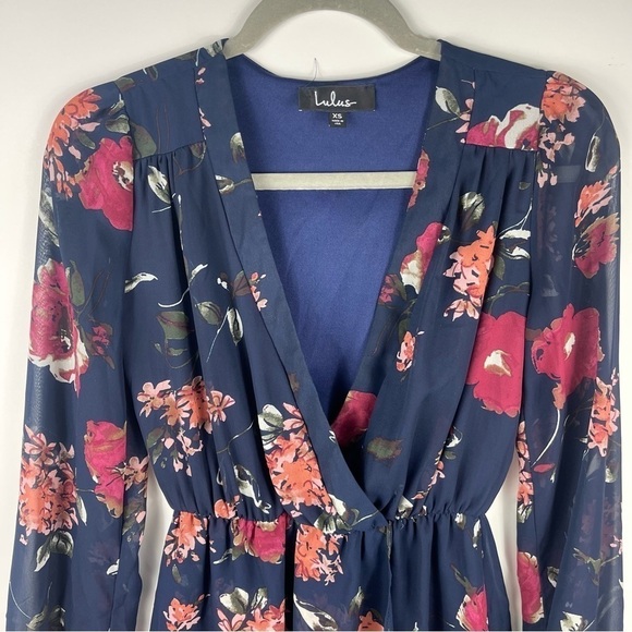 LULUS Pretty Pretender Navy Floral Wrap Dress Long Sleeve Dress WOMENS XS - Picture 5 of 10